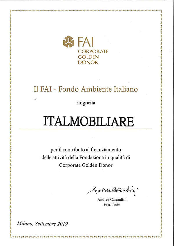 Itamobiliare sostiene il FAI - Fondo Ambiente Italiano come Corporate Golden Donor